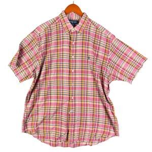 Ralph Lauren Blake 100% Cotton Plaid Short Sleeve Shirt Pink Orange Multi Men XL